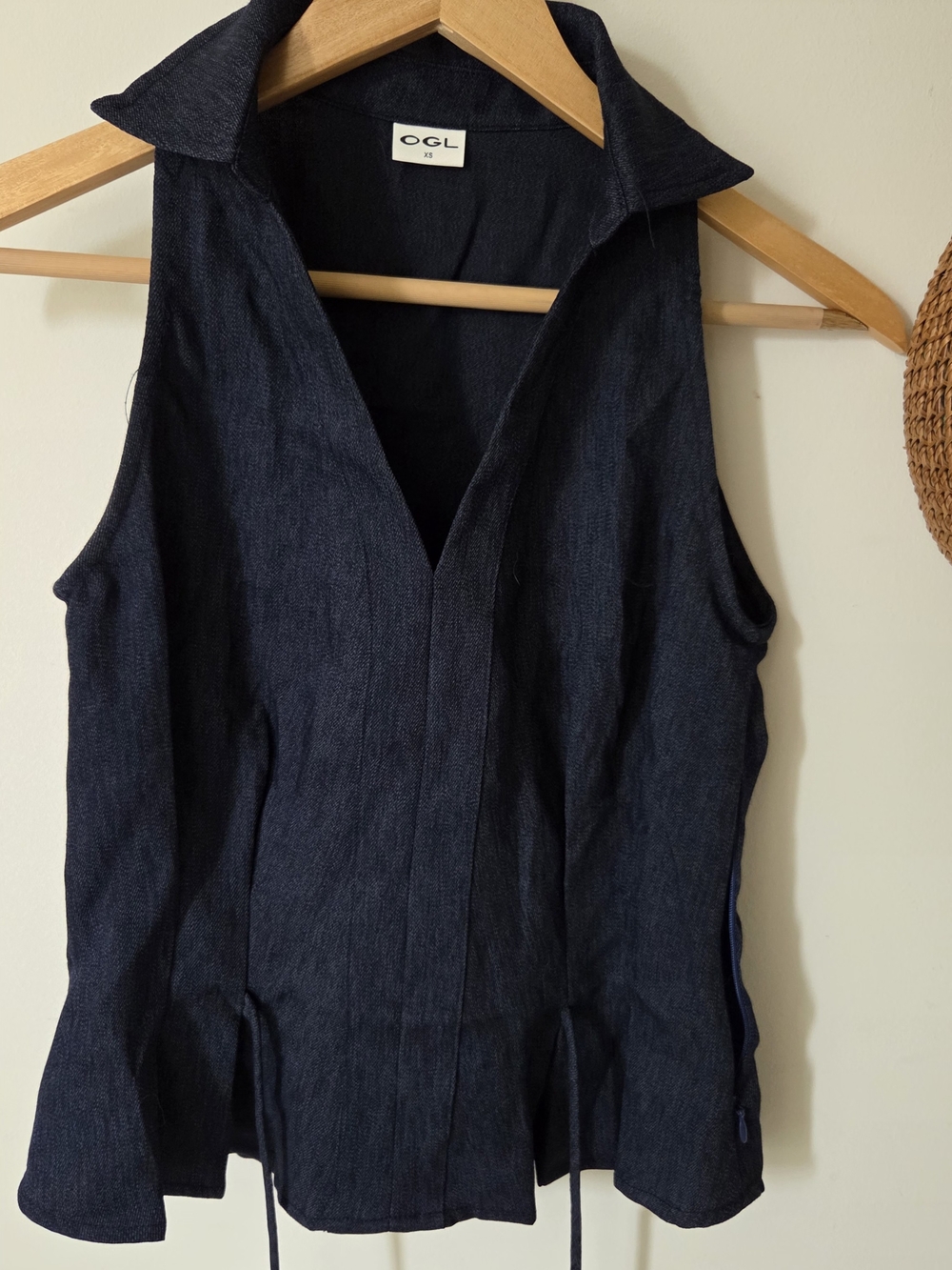 OGL Dark Navy Blue Sleeveless Button-Down Shirt